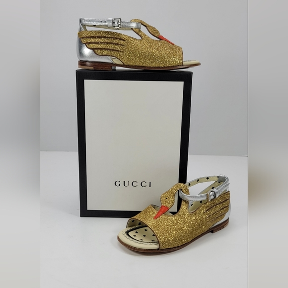 Gucci Kids Gold Swan & Silver Sandals for Girls  - Stunning - Picture 5 of 11